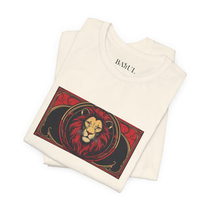 Leo - Gothic Zodiac T-Shirt. Red graphic in front.  Zodiac in the Shadows