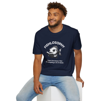 Fishlosophy Unisex T-Shirt - Ocean Vibes and Life's Questions Design - A Smart Fish Knows That Not Everything Is As It Seems