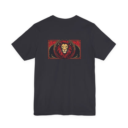 Leo - Gothic Zodiac, Red Graphic on the back T-Shirt. Zodiac in the Shadows