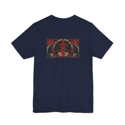 Libra - Gothic Zodiac, Red Graphic on the back T-Shirt. Zodiac in the Shadows