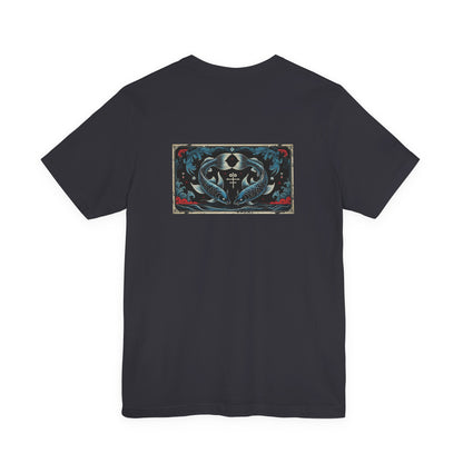 Pisces - Gothic Zodiac T-Shirt. Blue graphic on the back.  Zodiac in the Shadows