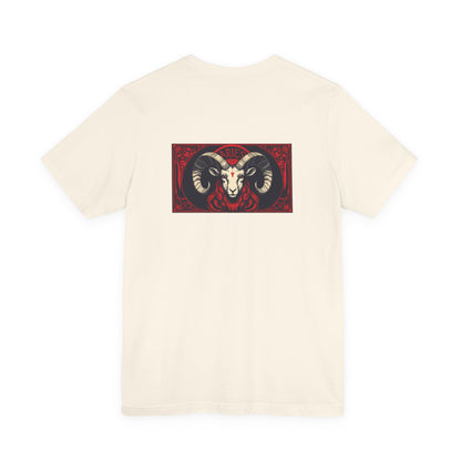 Aries - Gothic Zodiac, Red Graphic on the back T-Shirt. Zodiac in the Shadows