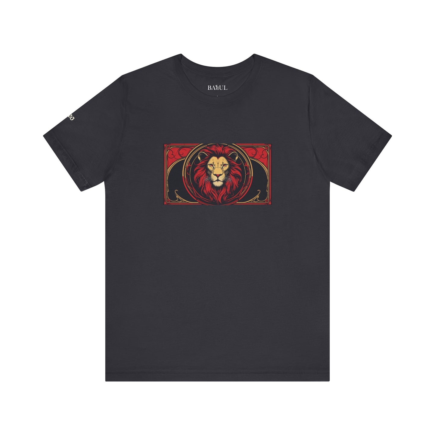 Leo - Gothic Zodiac T-Shirt. Red graphic in front.  Zodiac in the Shadows