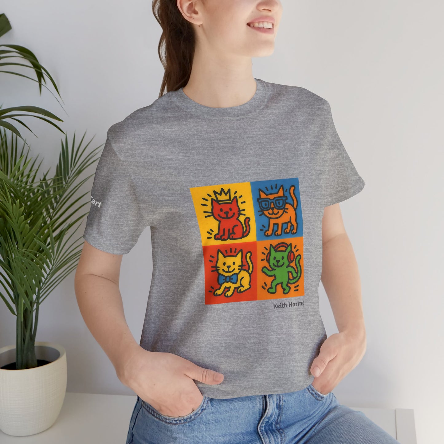 CATART Unisex Jersey Cat T-Shirt - KEITH HARING - Iconic Painting Reimagined with Cats