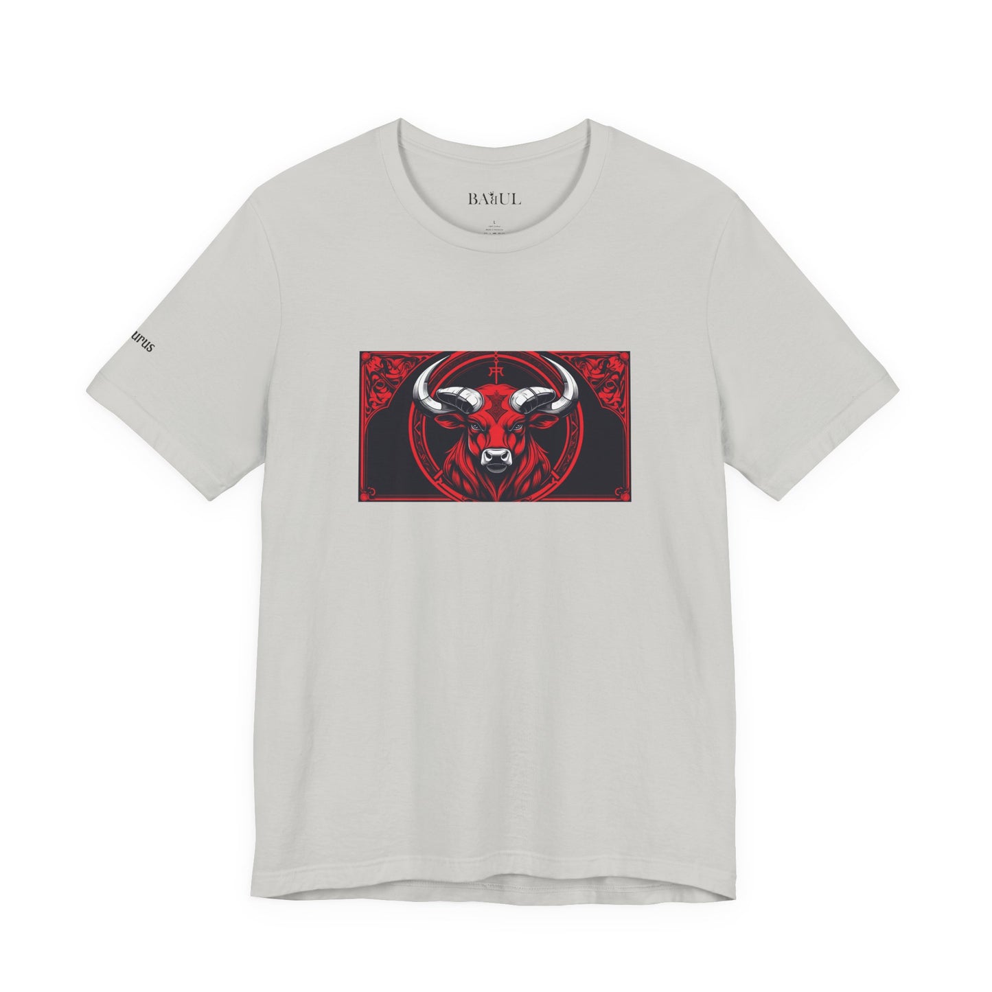 Taurus - Gothic Zodiac T-Shirt. Red graphic in front.  Zodiac in the Shadows