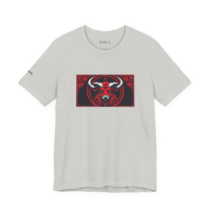 Taurus - Gothic Zodiac T-Shirt. Red graphic in front.  Zodiac in the Shadows