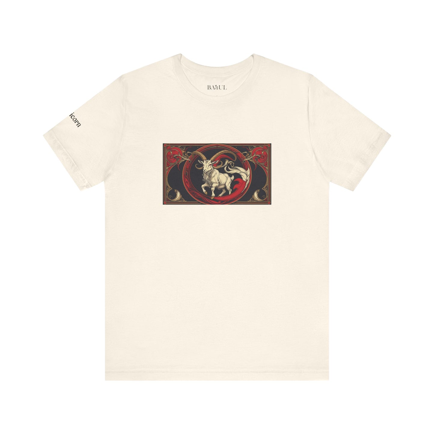 Capricorn - Gothic Zodiac T-Shirt. Red graphic in front. Zodiac in the Shadows