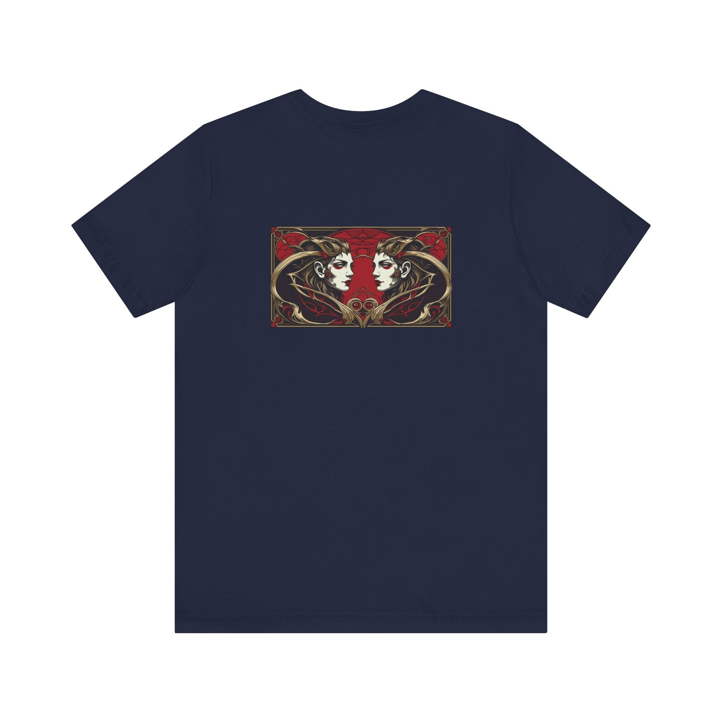 Gemini - Gothic Zodiac, Red Graphic on the back T-Shirt. Zodiac in the Shadows