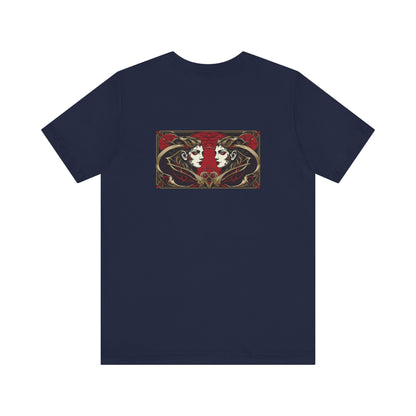 Gemini - Gothic Zodiac, Red Graphic on the back T-Shirt. Zodiac in the Shadows