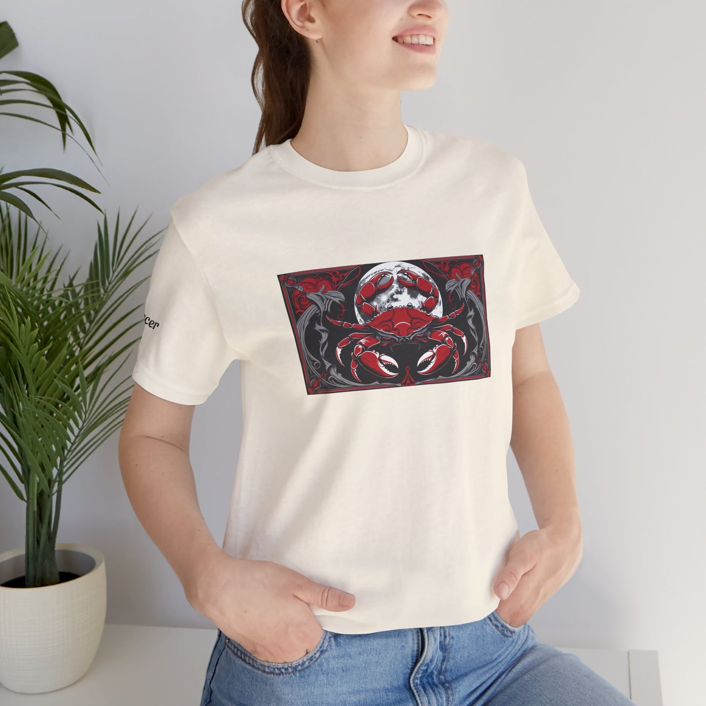 Cancer - Gothic Zodiac T-Shirt. Red graphic in front.  Zodiac in the Shadows