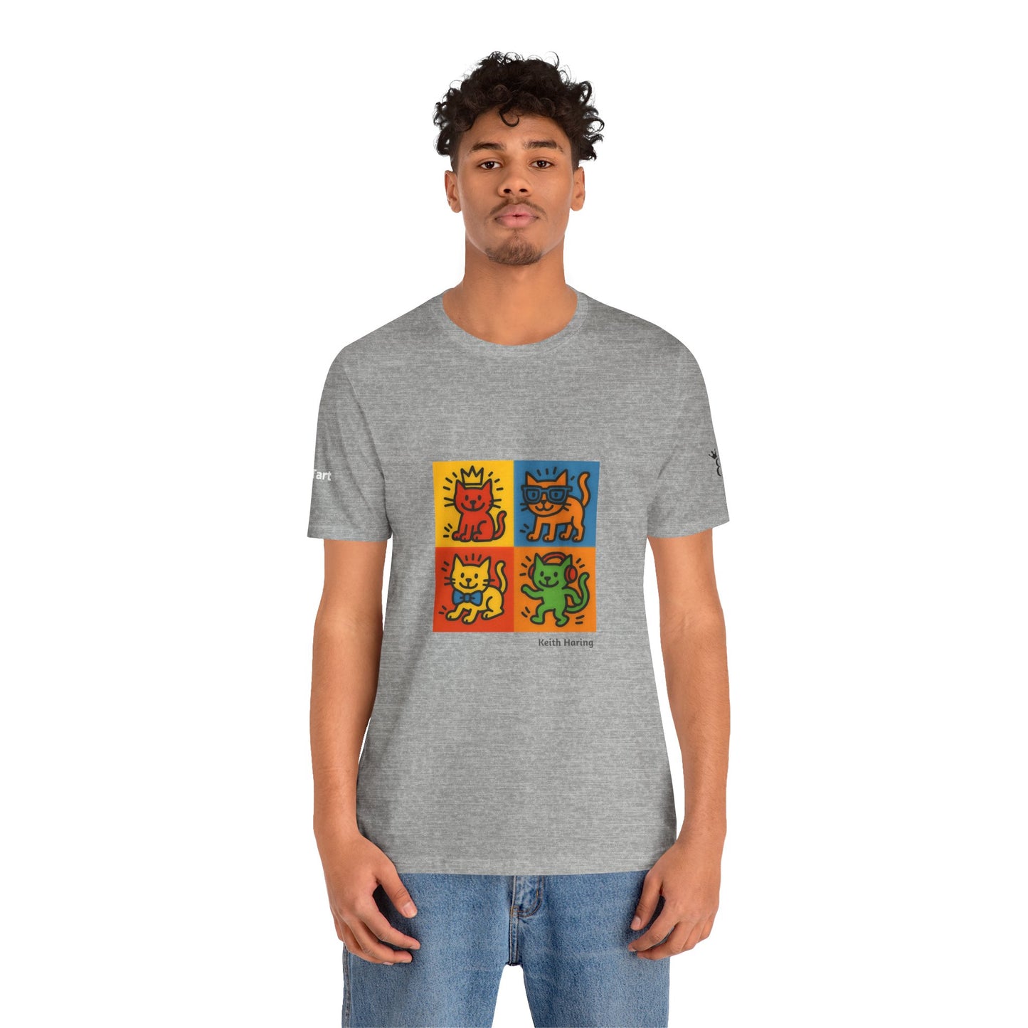 CATART Unisex Jersey Cat T-Shirt - KEITH HARING - Iconic Painting Reimagined with Cats