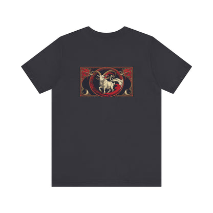 Capricorn - Gothic Zodiac, Red Graphic on the back T-Shirt. Zodiac in the Shadows