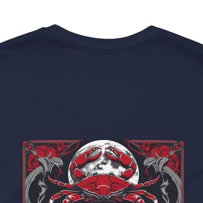 Cancer - Gothic Zodiac, Red Graphic on the back T-Shirt. Zodiac in the Shadows