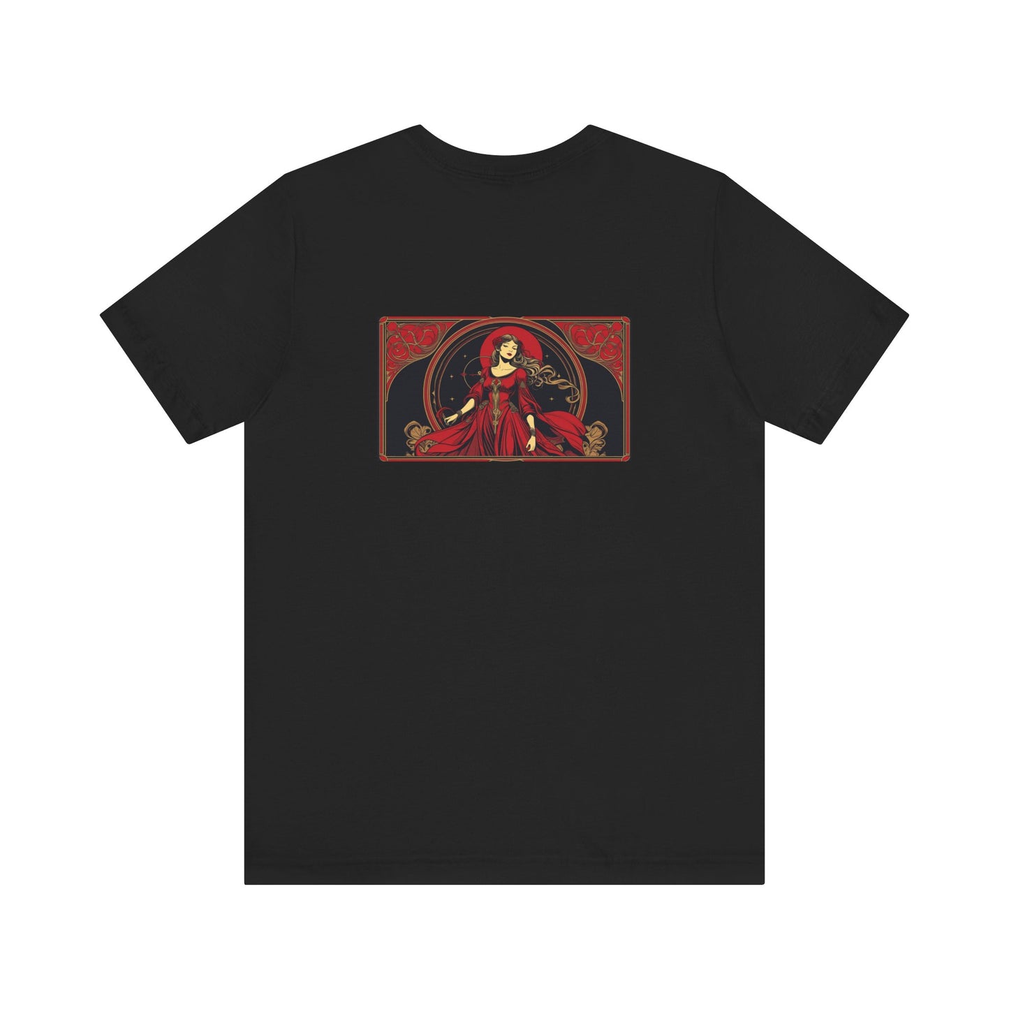 Virgo - Gothic Zodiac, Red Graphic on the back T-Shirt. Zodiac in the Shadows
