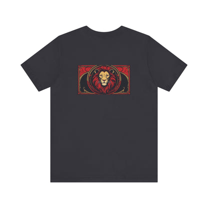 Leo - Gothic Zodiac, Red Graphic on the back T-Shirt. Zodiac in the Shadows