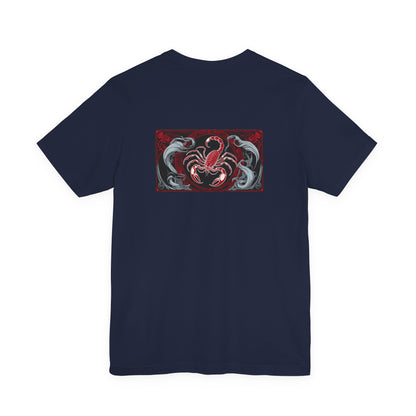 Scorpio - Gothic Zodiac, Red Graphic on the back T-Shirt. Zodiac in the Shadows