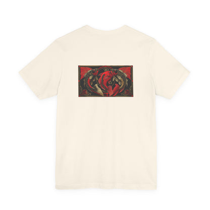 Pisces - Gothic Zodiac, Red Graphic on the back T-Shirt. Zodiac in the Shadows