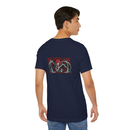 Aquarius - Gothic Zodiac, Red Graphic on the back T-Shirt. Zodiac in the Shadows