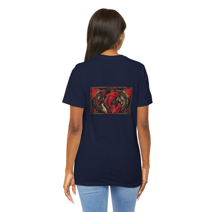 Pisces - Gothic Zodiac, Red Graphic on the back T-Shirt. Zodiac in the Shadows