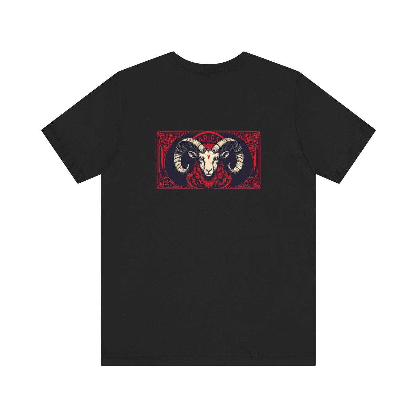 Aries - Gothic Zodiac, Red Graphic on the back T-Shirt. Zodiac in the Shadows