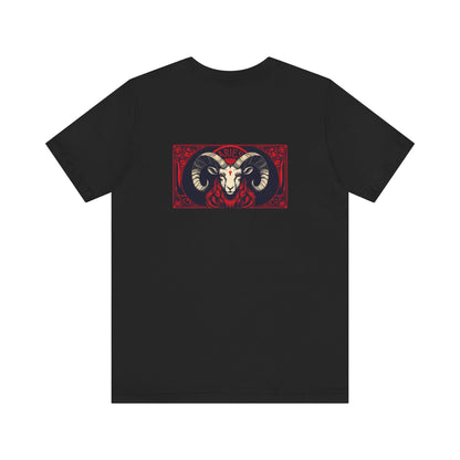 Aries - Gothic Zodiac, Red Graphic on the back T-Shirt. Zodiac in the Shadows