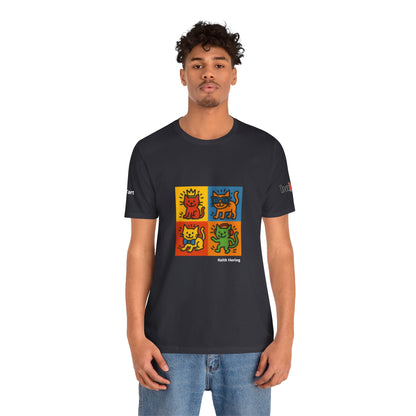 CATART Unisex Jersey Cat T-Shirt - KEITH HARING - Iconic Painting Reimagined with Cats