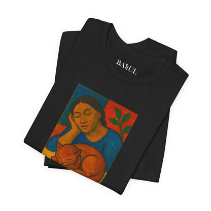 CATART Unisex Jersey Cat T-Shirt - GAUGUIN - Iconic Painting Reimagined with Cats