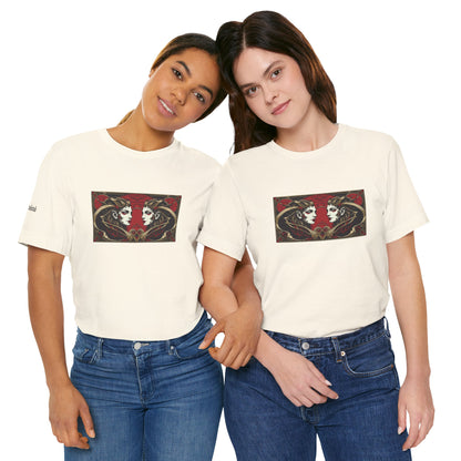 Gemini - Gothic Zodiac T-Shirt. Red graphic in front.  Zodiac in the Shadows