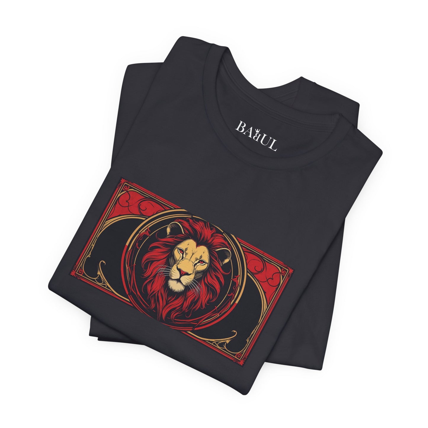 Leo - Gothic Zodiac T-Shirt. Red graphic in front.  Zodiac in the Shadows