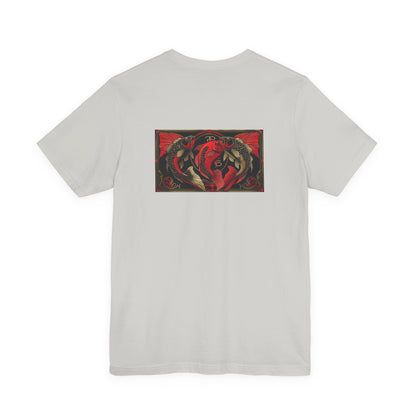 Pisces - Gothic Zodiac, Red Graphic on the back T-Shirt. Zodiac in the Shadows