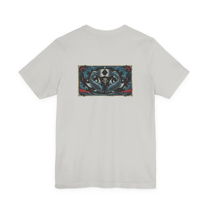 Pesci - T-shirt con lo Zodiaco Gotico. Grafica blu sul retro. Zodiaco nell'ombra.