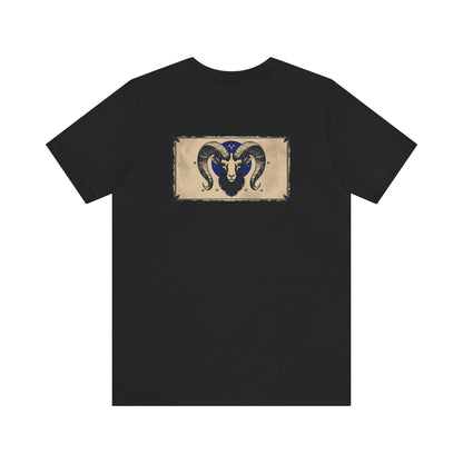 Aries - Gothic Zodiac T-Shirt. Blue graphic on the back. Zodiac in the Shadows
