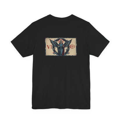 Virgo - Gothic Zodiac T-Shirt. Blue graphic on the back.  Zodiac in the Shadows