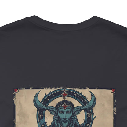 Capricorn - Gothic Zodiac T-Shirt. Blue graphic on the back.  Zodiac in the Shadows