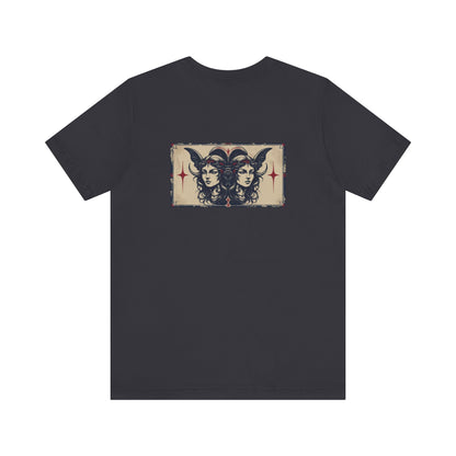 Gemini - Gothic Zodiac T-Shirt. Blue graphic on the back.  Zodiac in the Shadows