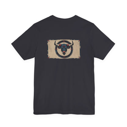 Taurus - Gothic Zodiac T-Shirt. Blue graphic on the back.  Zodiac in the Shadows