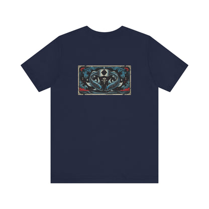 Pisces - Gothic Zodiac T-Shirt. Blue graphic on the back.  Zodiac in the Shadows