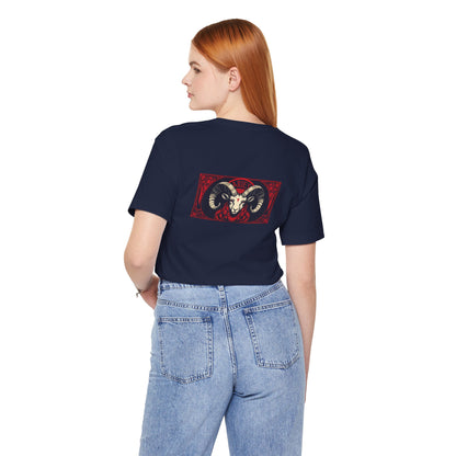 Aries - Gothic Zodiac, Red Graphic on the back T-Shirt. Zodiac in the Shadows