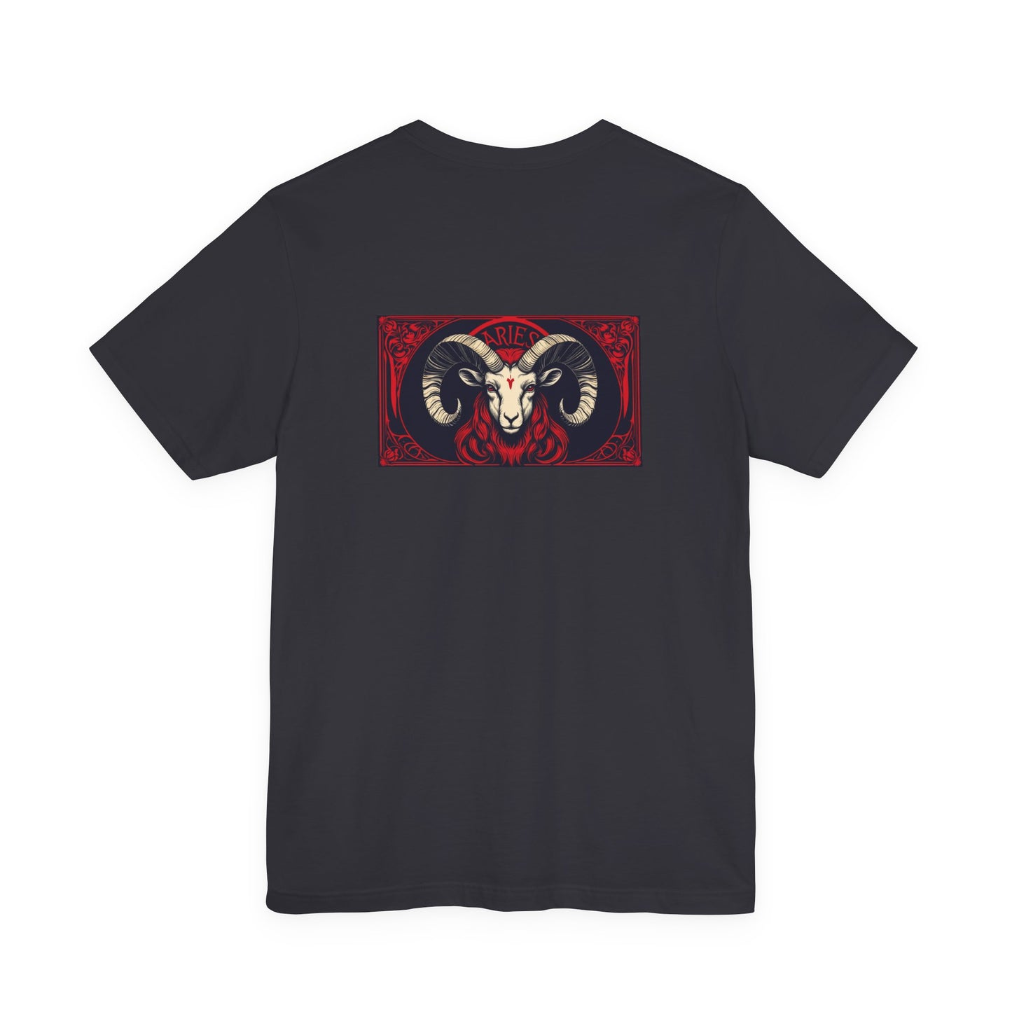 Aries - Gothic Zodiac, Red Graphic on the back T-Shirt. Zodiac in the Shadows