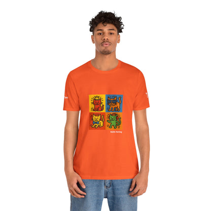 CATART Unisex Jersey Cat T-Shirt - KEITH HARING - Iconic Painting Reimagined with Cats