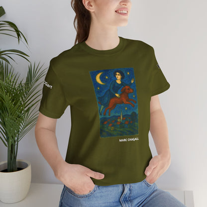 DOGART Unisex Jersey Cat T-Shirt - MARC CHAGALL - Iconic Painting Reimagined with Dogs