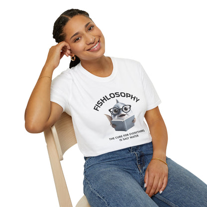 Fishlosophy Unisex T-Shirt - Ocean Vibes and Life's Questions Design - The Cure For Everything Is Salt Water