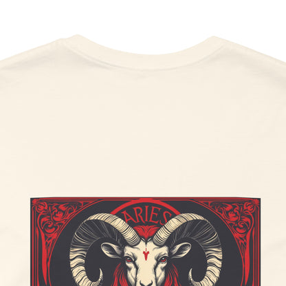 Aries - Gothic Zodiac, Red Graphic on the back T-Shirt. Zodiac in the Shadows