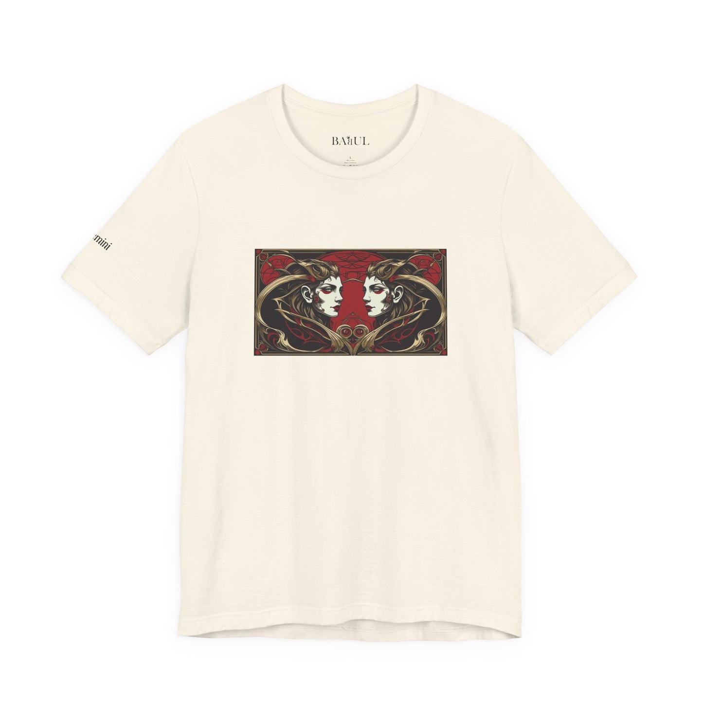 Gemini - Gothic Zodiac T-Shirt. Red graphic in front.  Zodiac in the Shadows