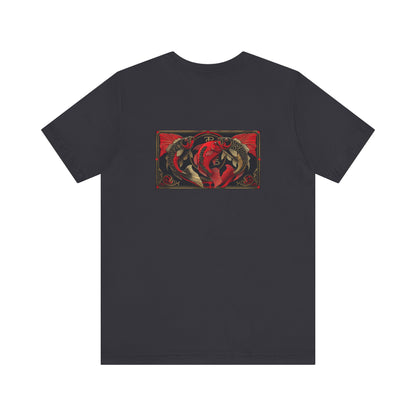Pisces - Gothic Zodiac, Red Graphic on the back T-Shirt. Zodiac in the Shadows