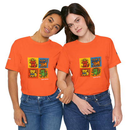 CATART Unisex Jersey Cat T-Shirt - KEITH HARING - Iconic Painting Reimagined with Cats