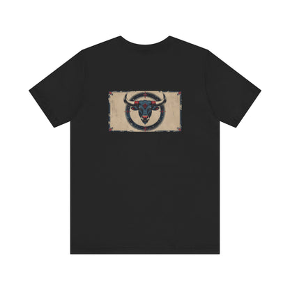 Taurus - Gothic Zodiac T-Shirt. Blue graphic on the back.  Zodiac in the Shadows