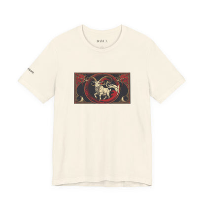 Capricorn - Gothic Zodiac T-Shirt. Red graphic in front. Zodiac in the Shadows