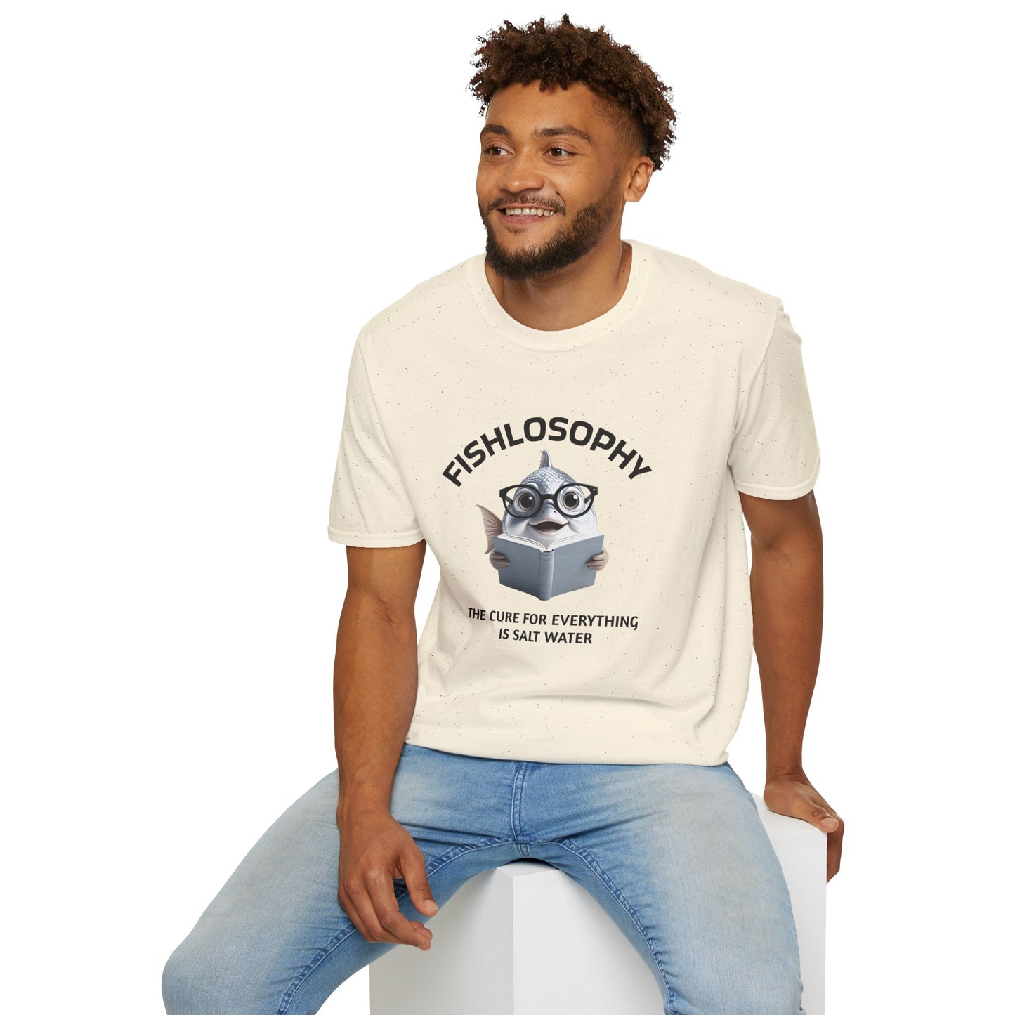 Fishlosophy Unisex T-Shirt - Ocean Vibes and Life's Questions Design - The Cure For Everything Is Salt Water