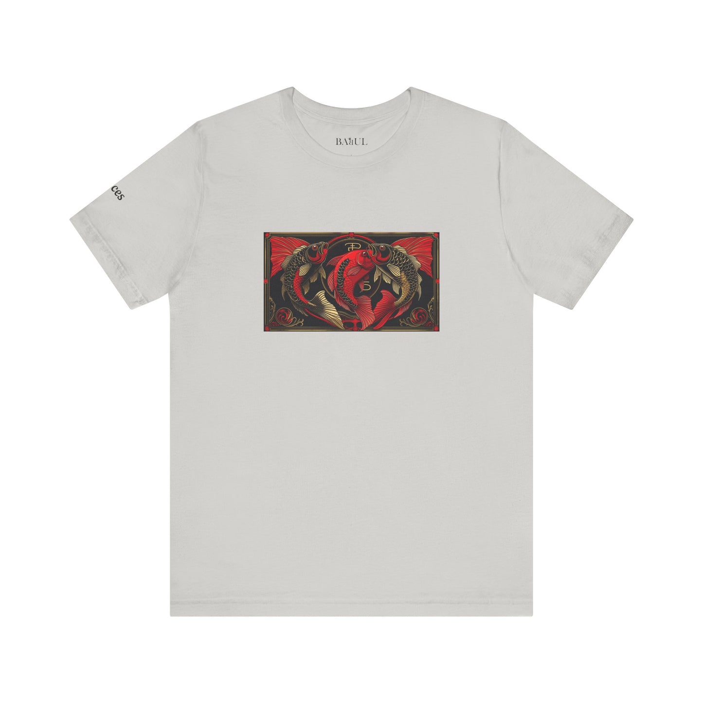 Pisces - Gothic Zodiac T-Shirt. Red graphic in front.  Zodiac in the Shadows